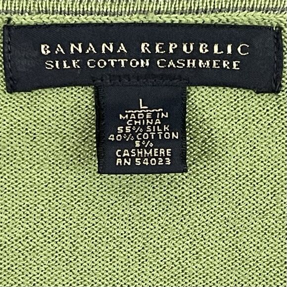 Banana Republic V Neck Sweater Mens Large Green Argyle Silk Cotton Cashmere - Picture 2 of 11